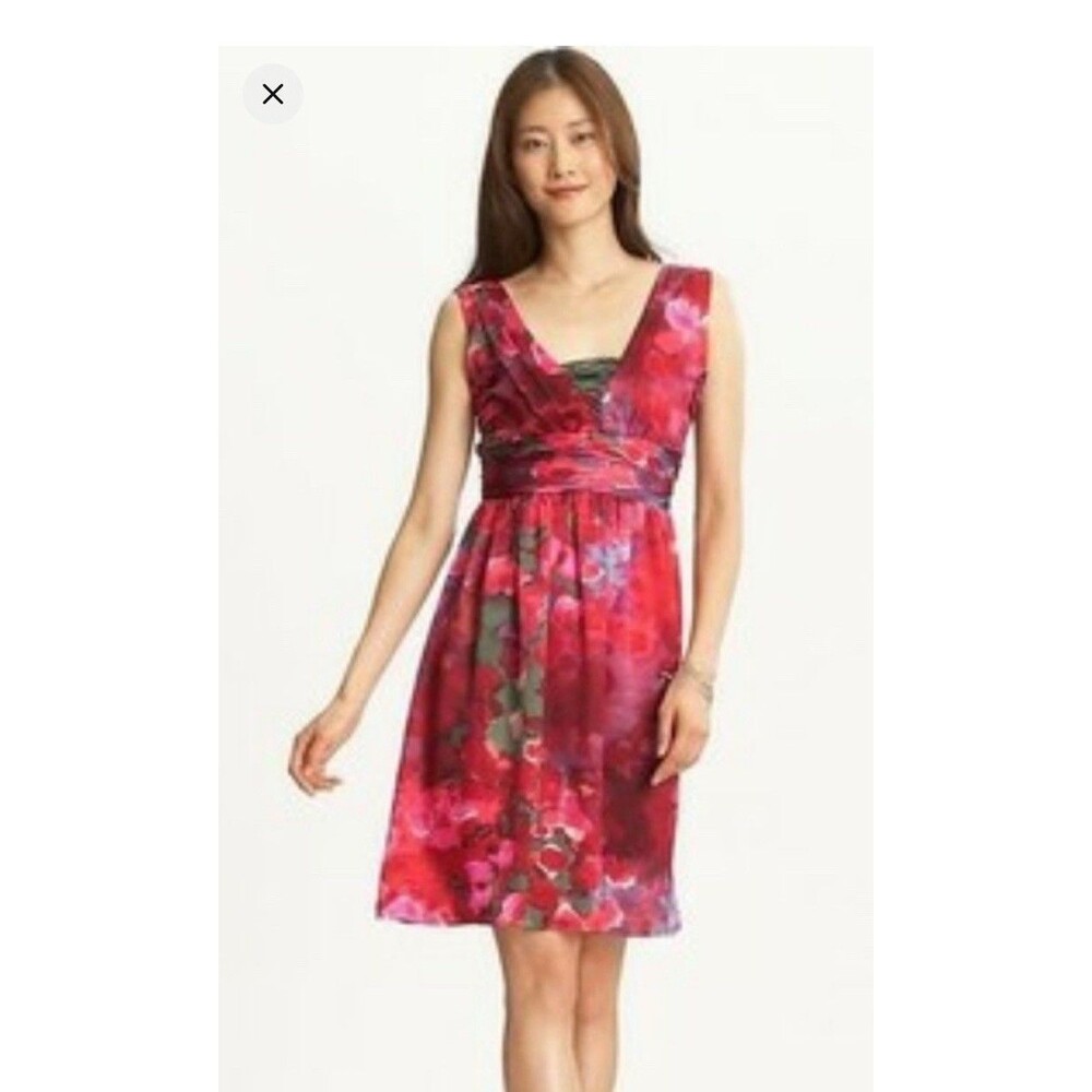 Banana Republic 100% Silk Floral Midi Sleeveless Dress Pink Red Black Size 2